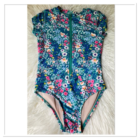 Tea Collection Other - Tea Collection Floral One Piece Swimsuit Zip Up Front Cap Sleeves Multicolour 6